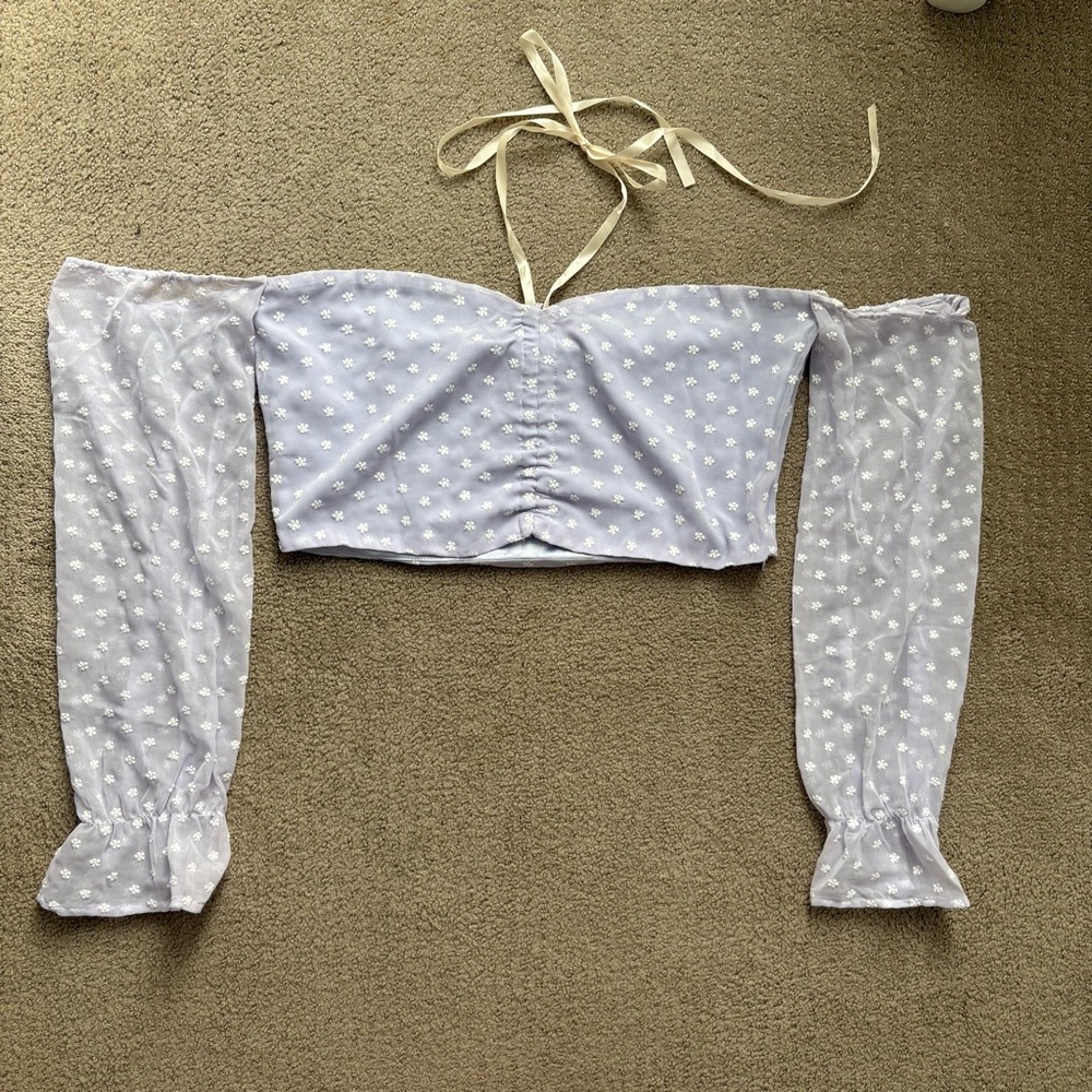 Eggie Halter Top with Sheer Sleeves in Lilac